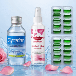 glycerine (100gm) + rose water (120ml) + vitamin e (20 capsules) skin care combo