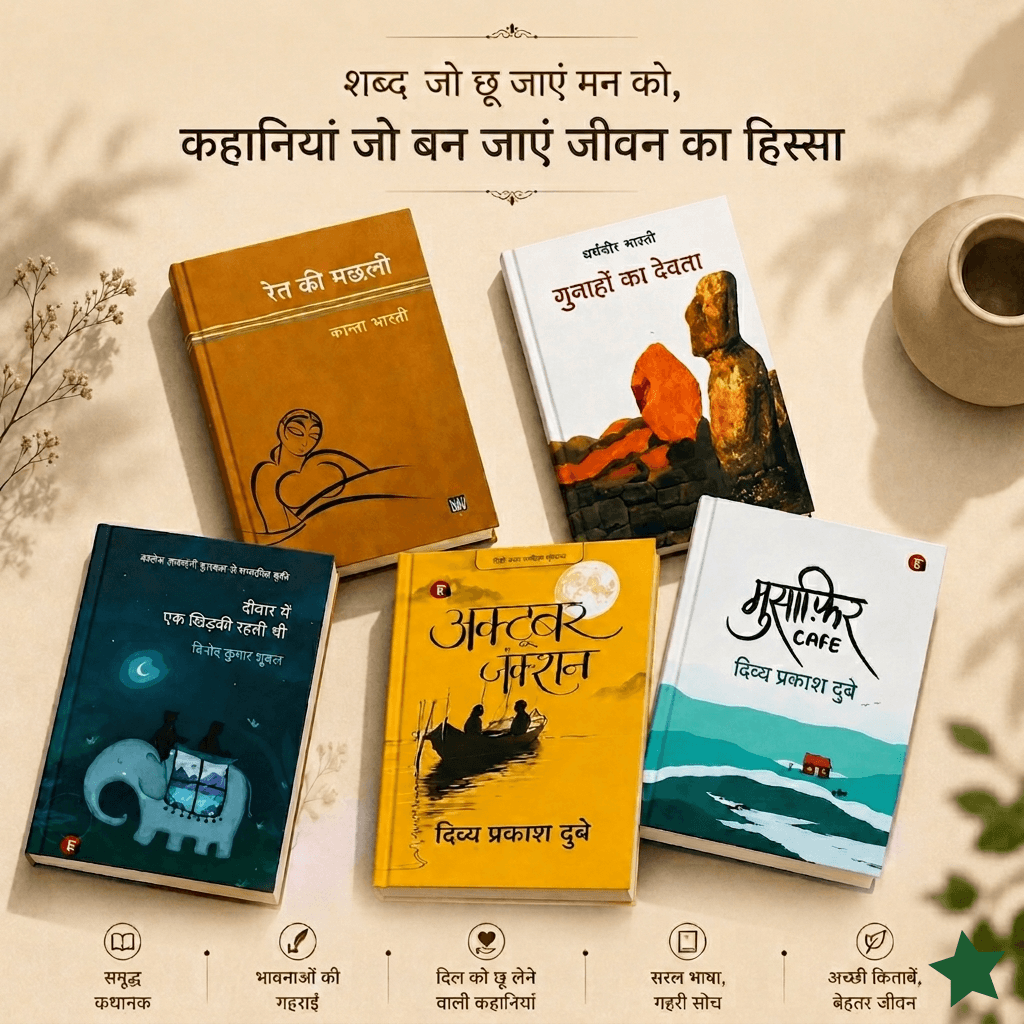5 बेस्टसेलर हिंदी उपन्यासों का कॉम्बो: गुनाहों का देवता, मुसाफ़िर cafe, अक्टूबर जंक्शन, दीवार में एक खिड़की रहती थी और रेत की मछली 5 बेस्टसेलर हिंदी उपन्यासों का कॉम्बो: गुनाहों का देवता, मुसाफ़िर cafe, अक्टूबर जंक्शन, दीवार में एक खिड़की रहती थी और रेत की मछली